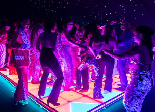 LED dancefloor hire - white and black starlit to retro disco floors